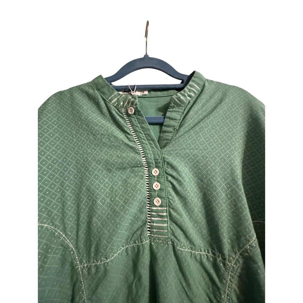 Kaas Cotton Green Tunic Top Sz Large Boho High Low Hem Casual LagenLook - Picture 2 of 7